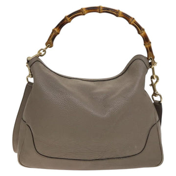 GUCCI Bamboo Hand Bag Leather 2way Gray Gold 282315 Auth 138839 - 0