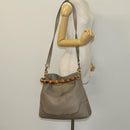 GUCCI Bamboo Hand Bag Leather 2way Gray Gold 282315 Auth 138839-21