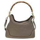 GUCCI Bamboo Hand Bag Leather 2way Gray Gold 282315 Auth 138839-3