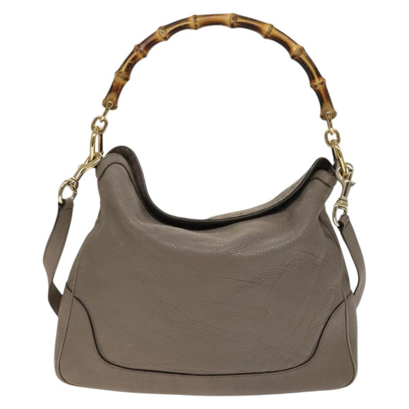GUCCI Bamboo Hand Bag Leather 2way Gray Gold 282315 Auth 138839