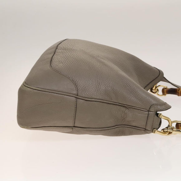 GUCCI Bamboo Hand Bag Leather 2way Gray Gold 282315 Auth 138839