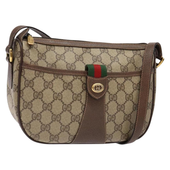 GUCCI GG Supreme Web Sherry Line Shoulder Bag Beige Gold 89 02 032 Auth 138841