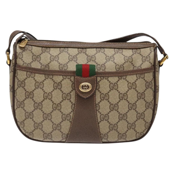 GUCCI GG Supreme Web Sherry Line Shoulder Bag Beige Gold 89 02 032 Auth 138841