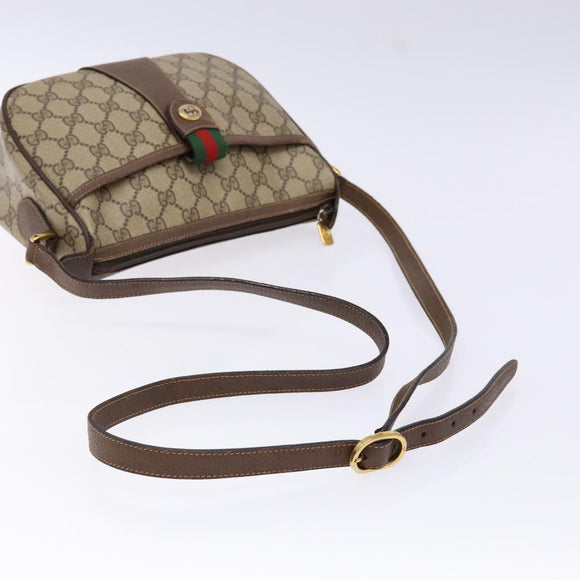 GUCCI GG Supreme Web Sherry Line Shoulder Bag Beige Gold 89 02 032 Auth 138841