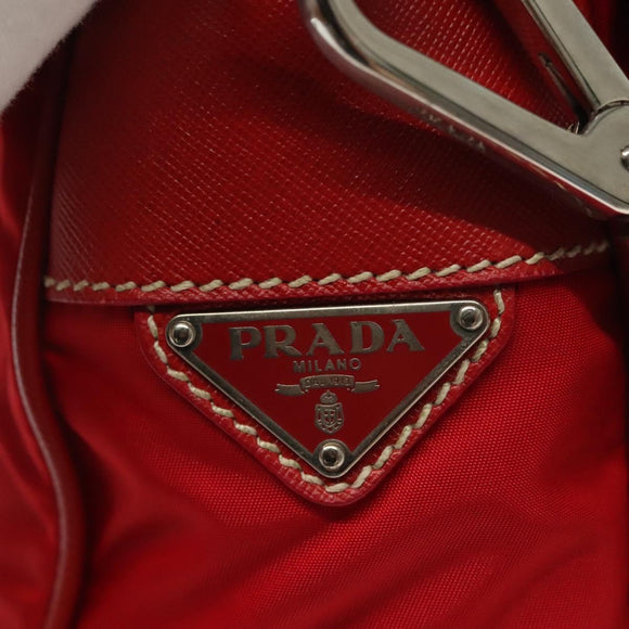 PRADA Shoulder Bag Nylon Leather Red Silver Auth 138845