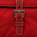PRADA Shoulder Bag Nylon Leather Red Silver Auth 138845-15