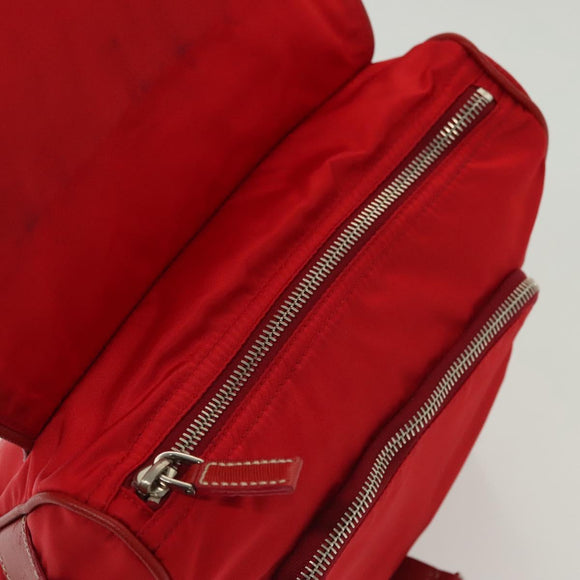 PRADA Shoulder Bag Nylon Leather Red Silver Auth 138845