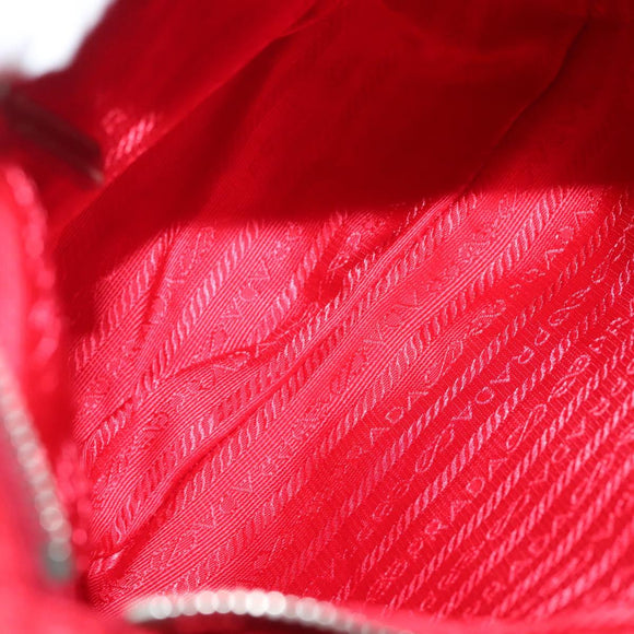 PRADA Shoulder Bag Nylon Leather Red Silver Auth 138845