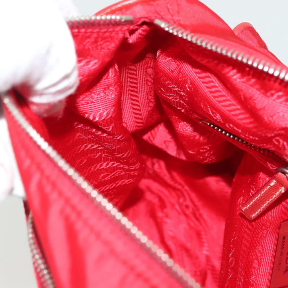 PRADA Shoulder Bag Nylon Leather Red Silver Auth 138845