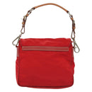 PRADA Shoulder Bag Nylon Leather Red Silver Auth 138845-3