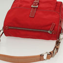 PRADA Shoulder Bag Nylon Leather Red Silver Auth 138845-6