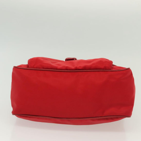 PRADA Shoulder Bag Nylon Leather Red Silver Auth 138845
