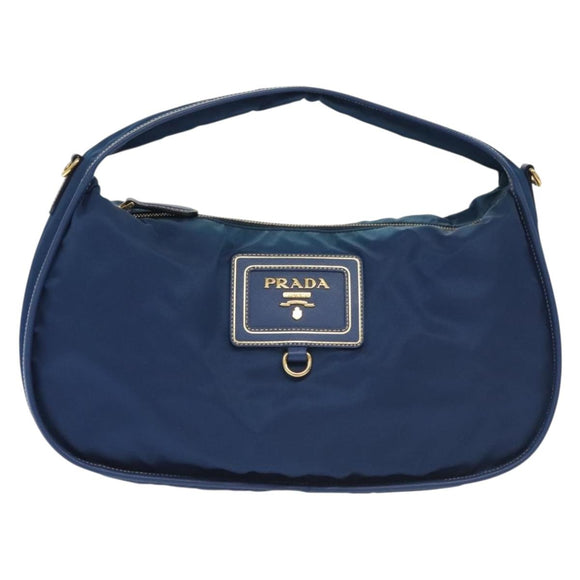 PRADA Hand Bag Nylon 2way Blue Gold Auth 138847