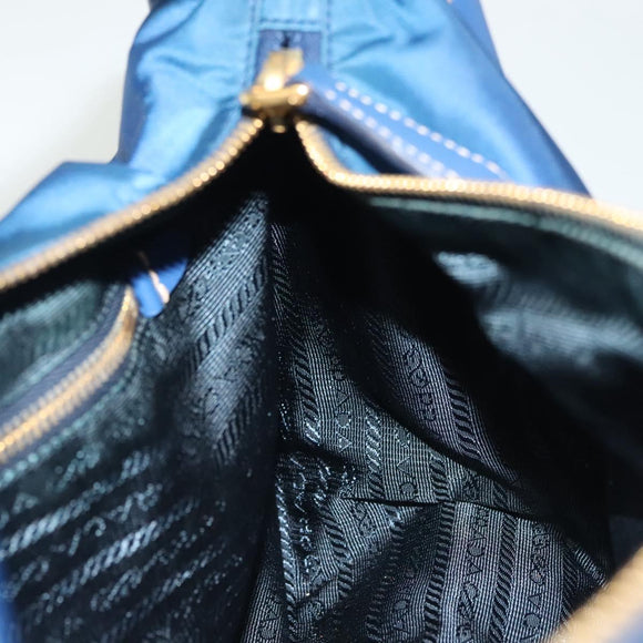 PRADA Hand Bag Nylon 2way Blue Gold Auth 138847