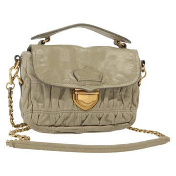 PRADA Chain Shoulder Bag Leather Beige Gold Auth 138848