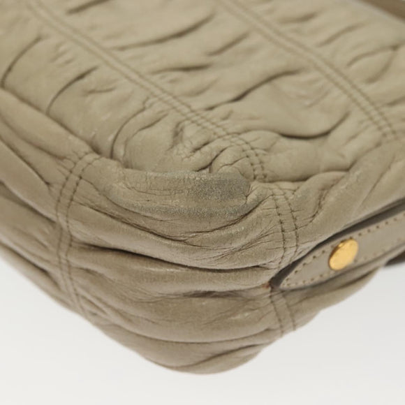 PRADA Chain Shoulder Bag Leather Beige Gold Auth 138848