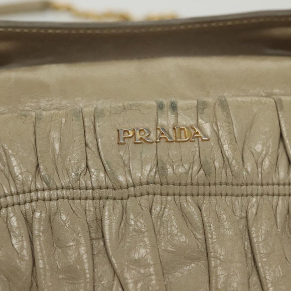 PRADA Chain Shoulder Bag Leather Beige Gold Auth 138848