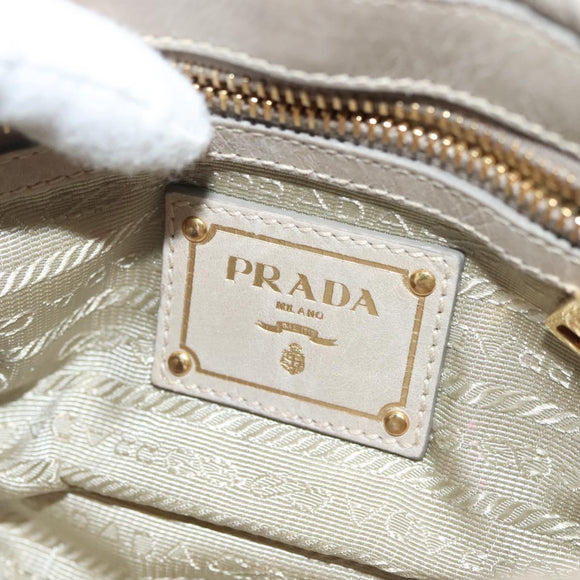 PRADA Chain Shoulder Bag Leather Beige Gold Auth 138848