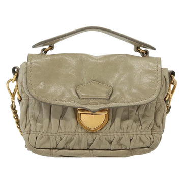PRADA Chain Shoulder Bag Leather Beige Gold Auth 138848 - 0