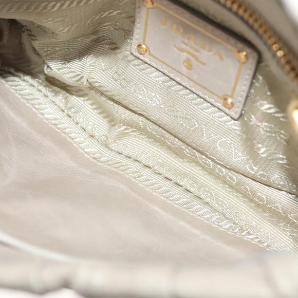 PRADA Chain Shoulder Bag Leather Beige Gold Auth 138848