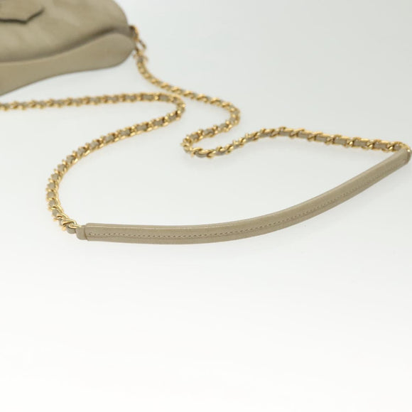 PRADA Chain Shoulder Bag Leather Beige Gold Auth 138848