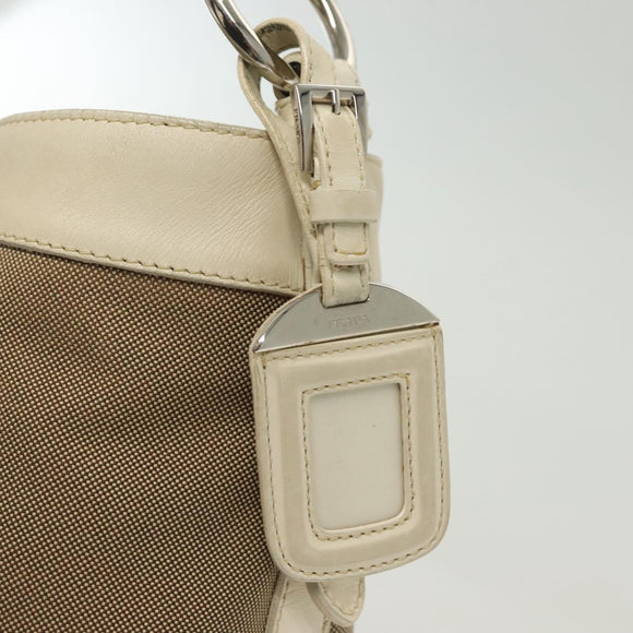 PRADA Shoulder Bag Canvas Beige Silver Auth 138851