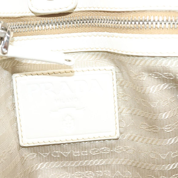 PRADA Shoulder Bag Canvas Beige Silver Auth 138851