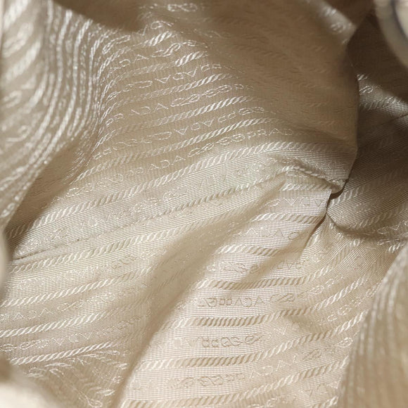 PRADA Shoulder Bag Canvas Beige Silver Auth 138851