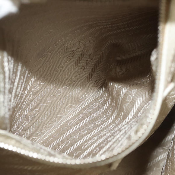 PRADA Shoulder Bag Canvas Beige Silver Auth 138851