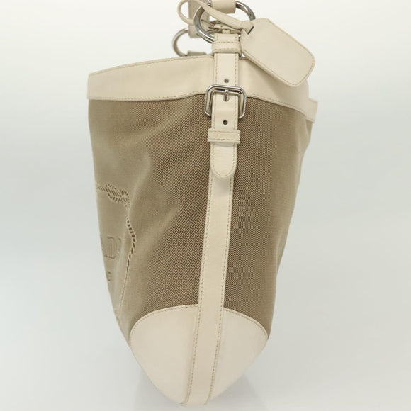 PRADA Shoulder Bag Canvas Beige Silver Auth 138851