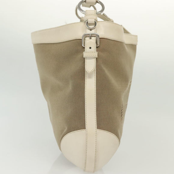PRADA Shoulder Bag Canvas Beige Silver Auth 138851