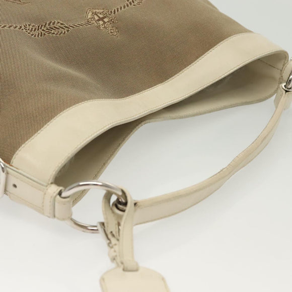 PRADA Shoulder Bag Canvas Beige Silver Auth 138851