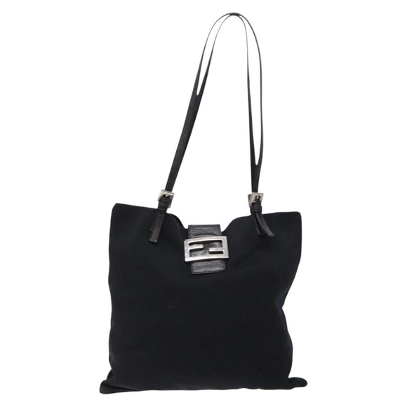 FENDI Tote Bag Nylon Black Silver Auth 138857