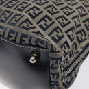 FENDI Zucchino Canvas Shoulder Bag Navy Silver Auth 138858-8