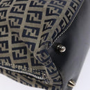 FENDI Zucchino Canvas Shoulder Bag Navy Silver Auth 138858-15