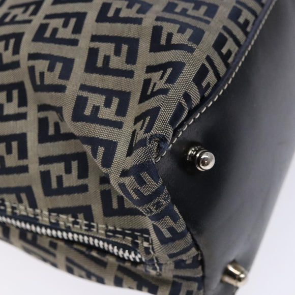 FENDI Zucchino Canvas Shoulder Bag Navy Silver Auth 138858