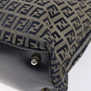 FENDI Zucchino Canvas Shoulder Bag Navy Silver Auth 138858-16