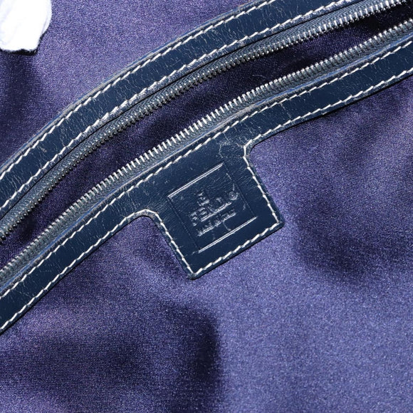 FENDI Zucchino Canvas Shoulder Bag Navy Silver Auth 138858