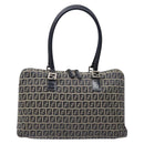 FENDI Zucchino Canvas Shoulder Bag Navy Silver Auth 138858-13