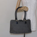 FENDI Zucchino Canvas Shoulder Bag Navy Silver Auth 138858-22