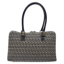 FENDI Zucchino Canvas Shoulder Bag Navy Silver Auth 138858-2