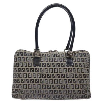 FENDI Zucchino Canvas Shoulder Bag Navy Silver Auth 138858 - 0