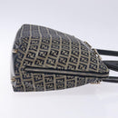 FENDI Zucchino Canvas Shoulder Bag Navy Silver Auth 138858-3