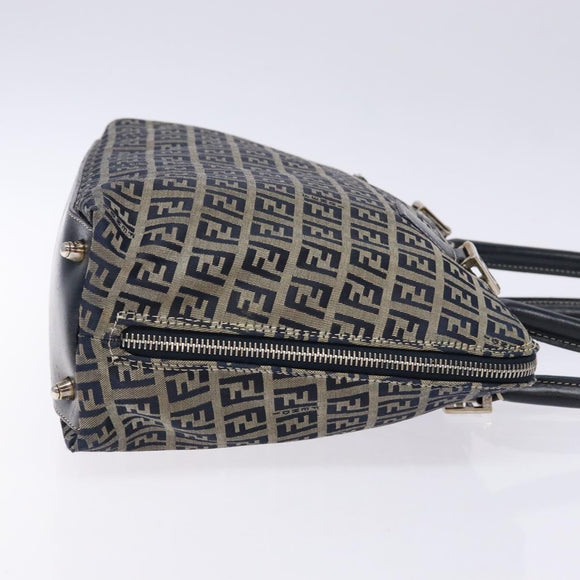 FENDI Zucchino Canvas Shoulder Bag Navy Silver Auth 138858