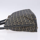 FENDI Zucchino Canvas Shoulder Bag Navy Silver Auth 138858-4