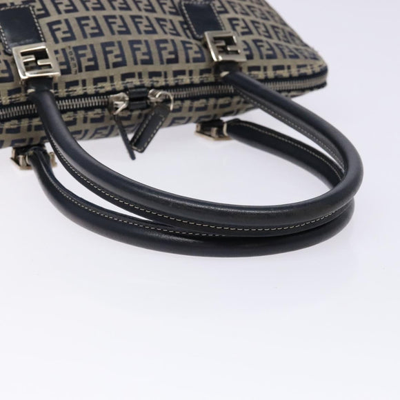 FENDI Zucchino Canvas Shoulder Bag Navy Silver Auth 138858