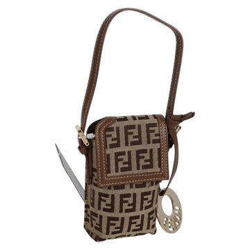 FENDI Zucchino Canvas Phone Pouch Brown Gold Auth 138859