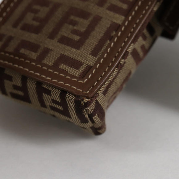 FENDI Zucchino Canvas Phone Pouch Brown Gold Auth 138859