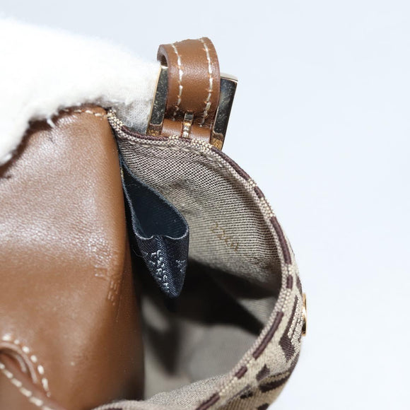 FENDI Zucchino Canvas Phone Pouch Brown Gold Auth 138859