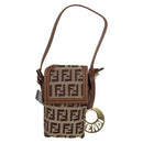 FENDI Zucchino Canvas Phone Pouch Brown Gold Auth 138859-13